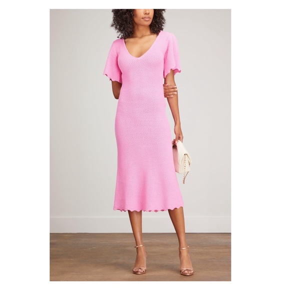 New! Rare VICTOR GLEMAUD Knit Deep V-Neck Midi Sweater Dress in Neon Pink - Picture 2 of 13